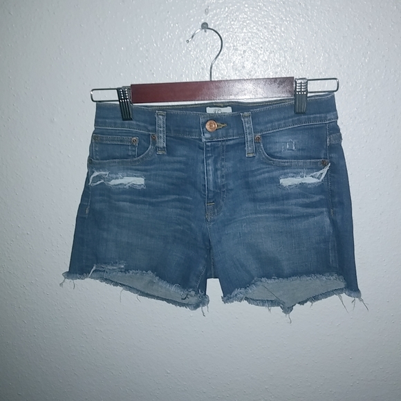 J. Crew Denim 24 Dark Wash Distressed Raw Hem Shorts - Picture 3 of 7